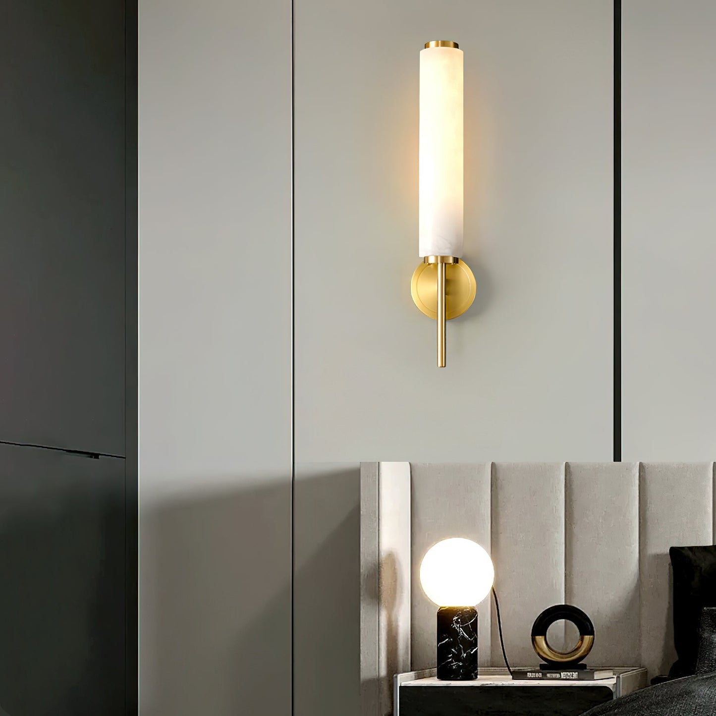 Kelsorim | Geometrische minimalistische albasten cilindrische wandlamp