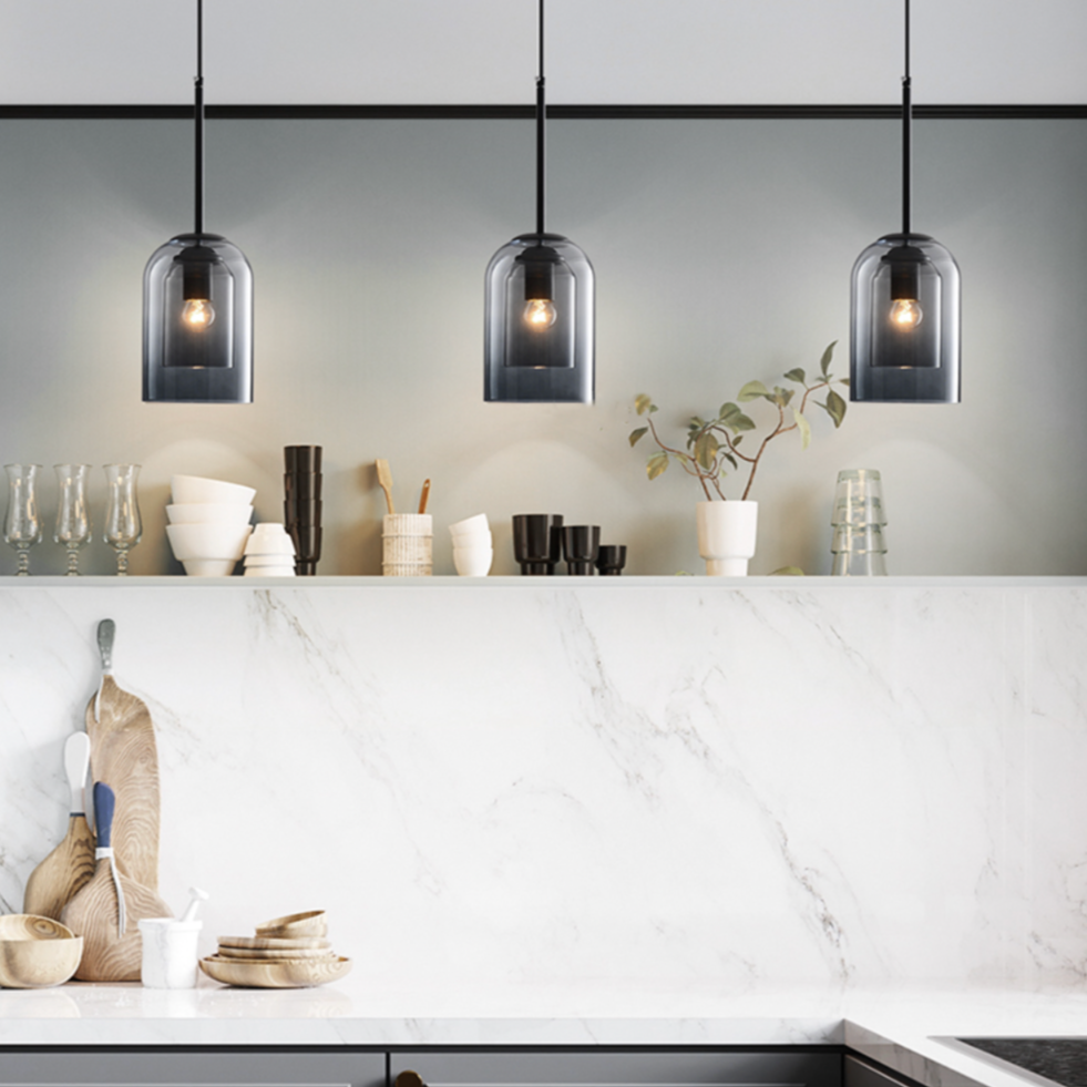 Mirevalo | Afgeronde Tubulaire Dubbele Gebrande Glazen Moderne Hanglamp
