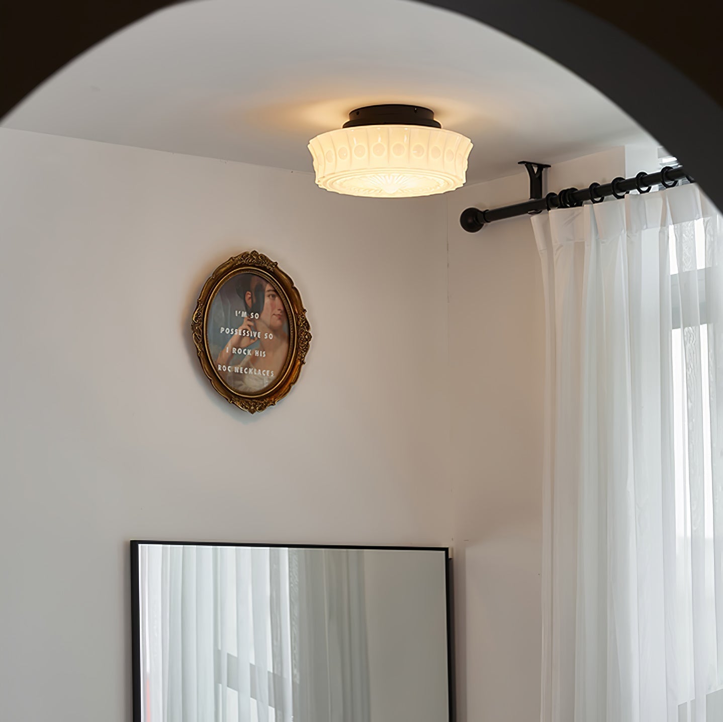 Solvendi | Minimalistische Geometrische Glazen Kom Semi Opbouw Plafondlamp