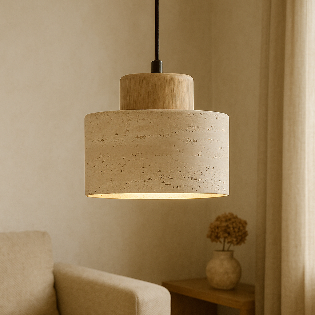 Lithos | Minimalistische Cilinder Travertijn Steen Hanglamp