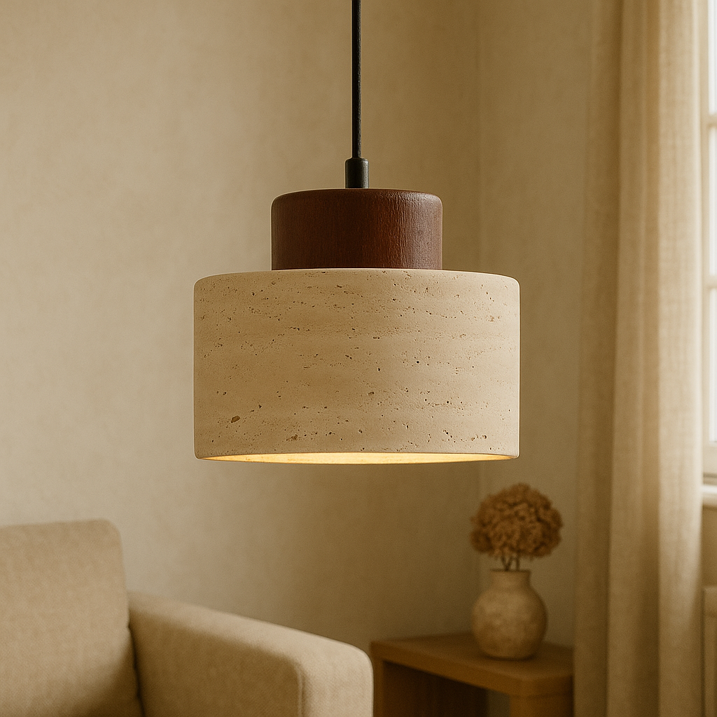 Lithos | Minimalistische Cilinder Travertijn Steen Hanglamp