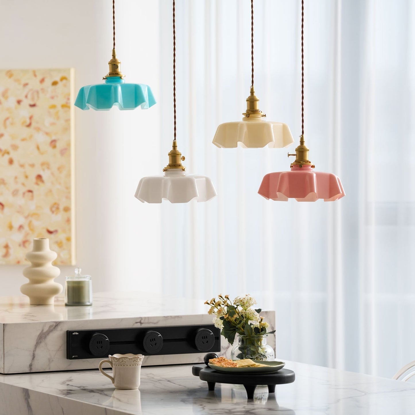 Kelvarna | Vintage Geplooide Glazen Fluted Hanglamp