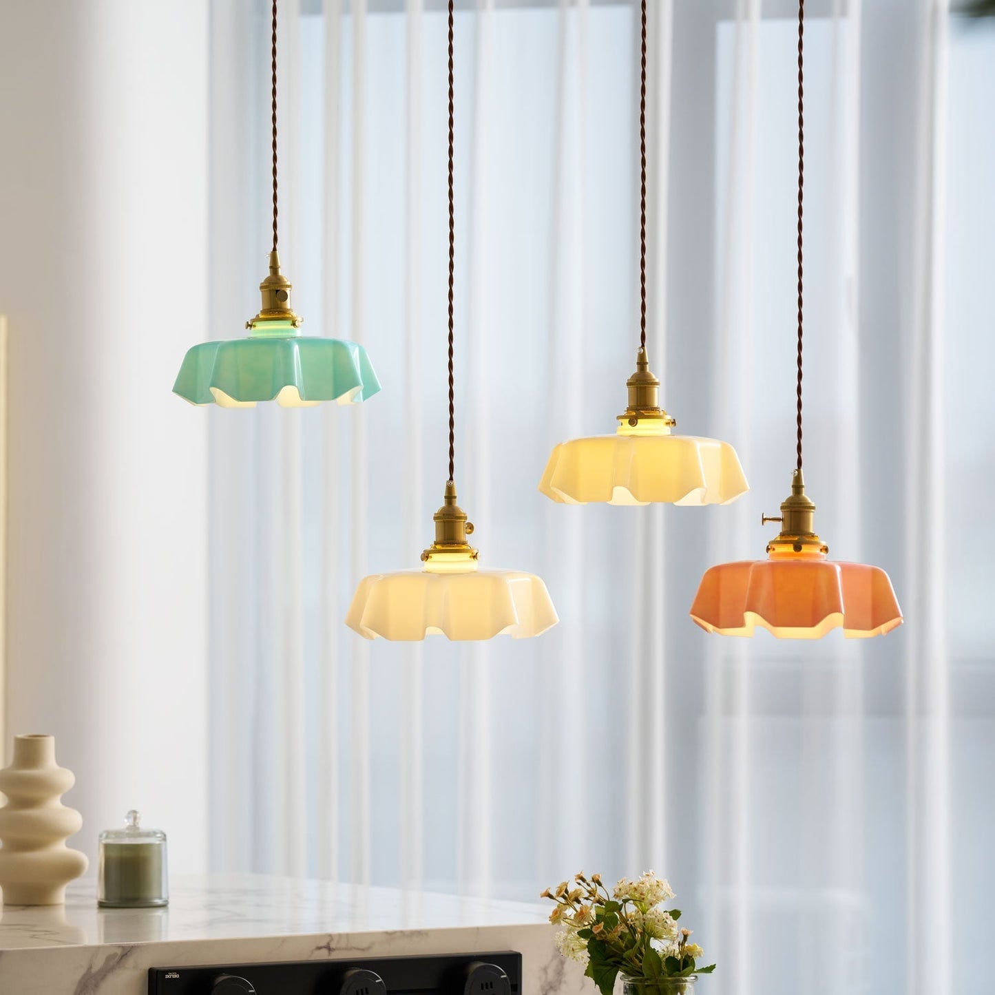 Kelvarna | Vintage Geplooide Glazen Fluted Hanglamp