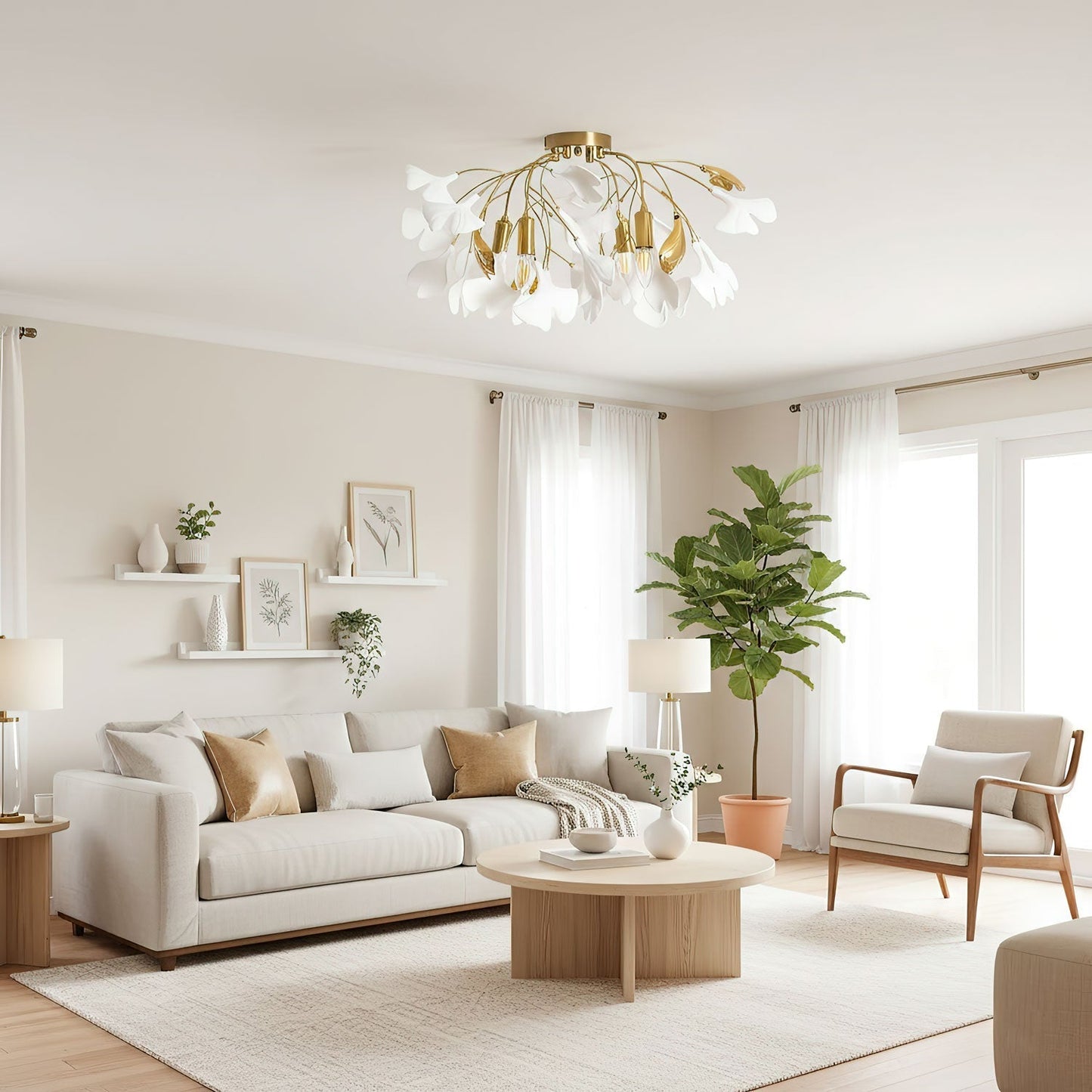 Zephryon | Botanische keramische bladcluster plafondlamp
