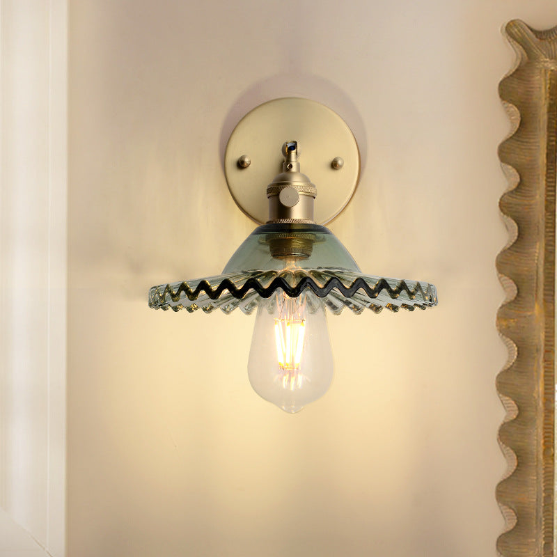 Kelviane | Vintage Art Deco Messing Glazen Kap Wandlamp