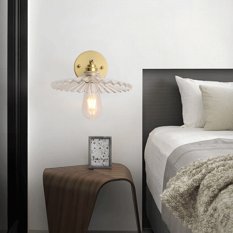 Kelviane | Vintage Art Deco Messing Glazen Kap Wandlamp