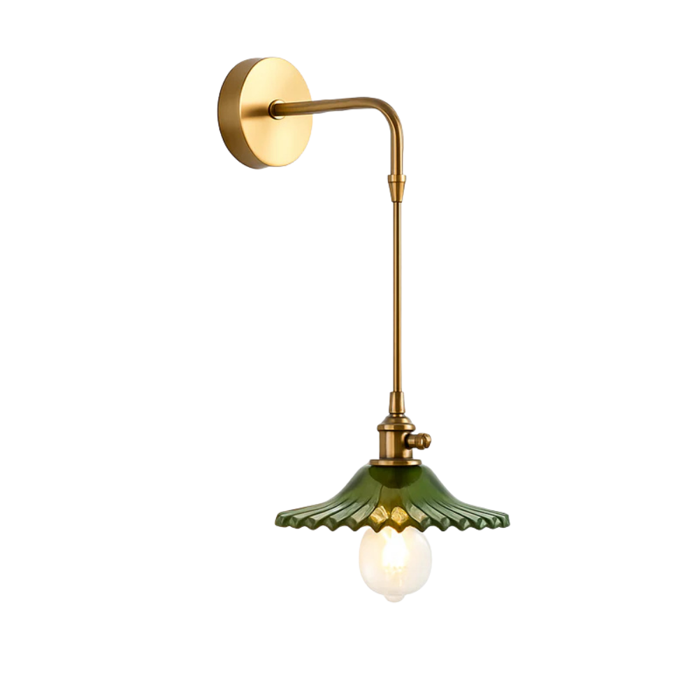 Kelviane | Vintage Art Deco Messing Glazen Kap Wandlamp