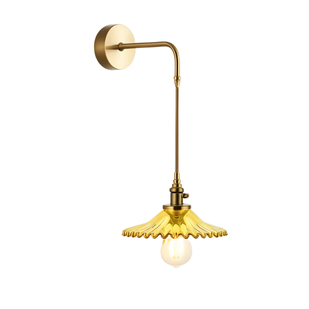 Kelviane | Vintage Art Deco Messing Glazen Kap Wandlamp