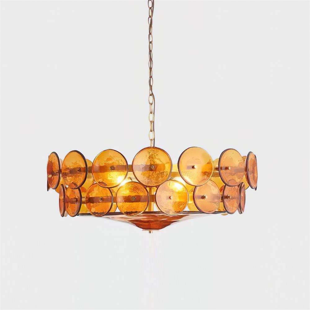 Karys | Elegante Laagjes Ronde Amber Glazen Drum Kroonluchter
