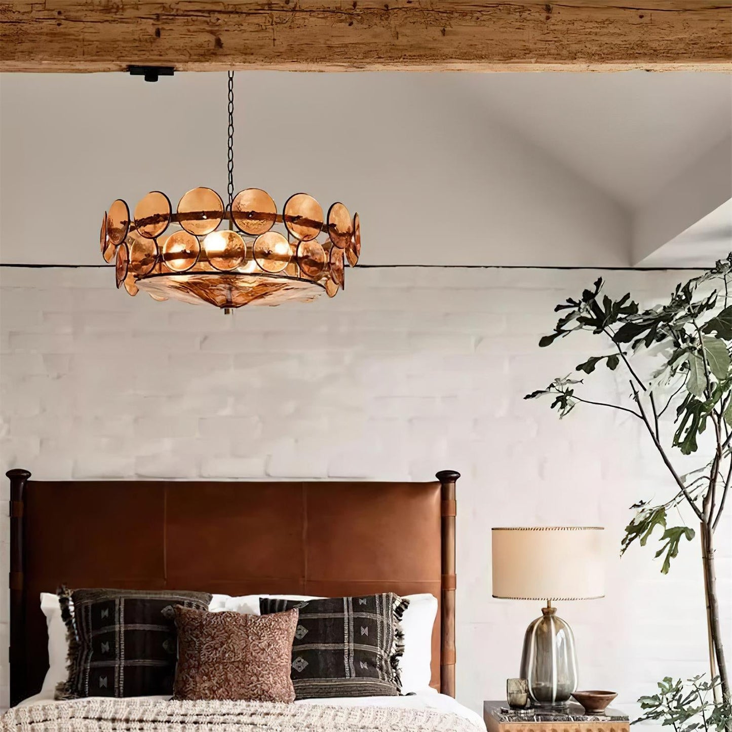 Karys | Elegante Laagjes Ronde Amber Glazen Drum Kroonluchter