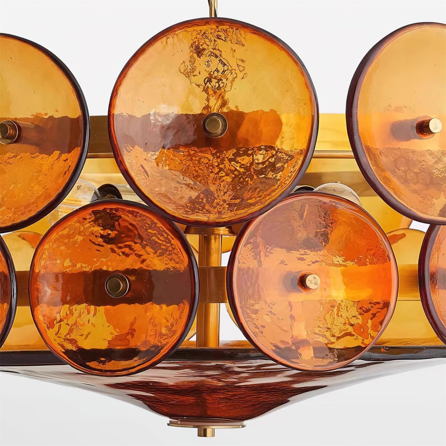 Karys | Elegante Laagjes Ronde Amber Glazen Drum Kroonluchter