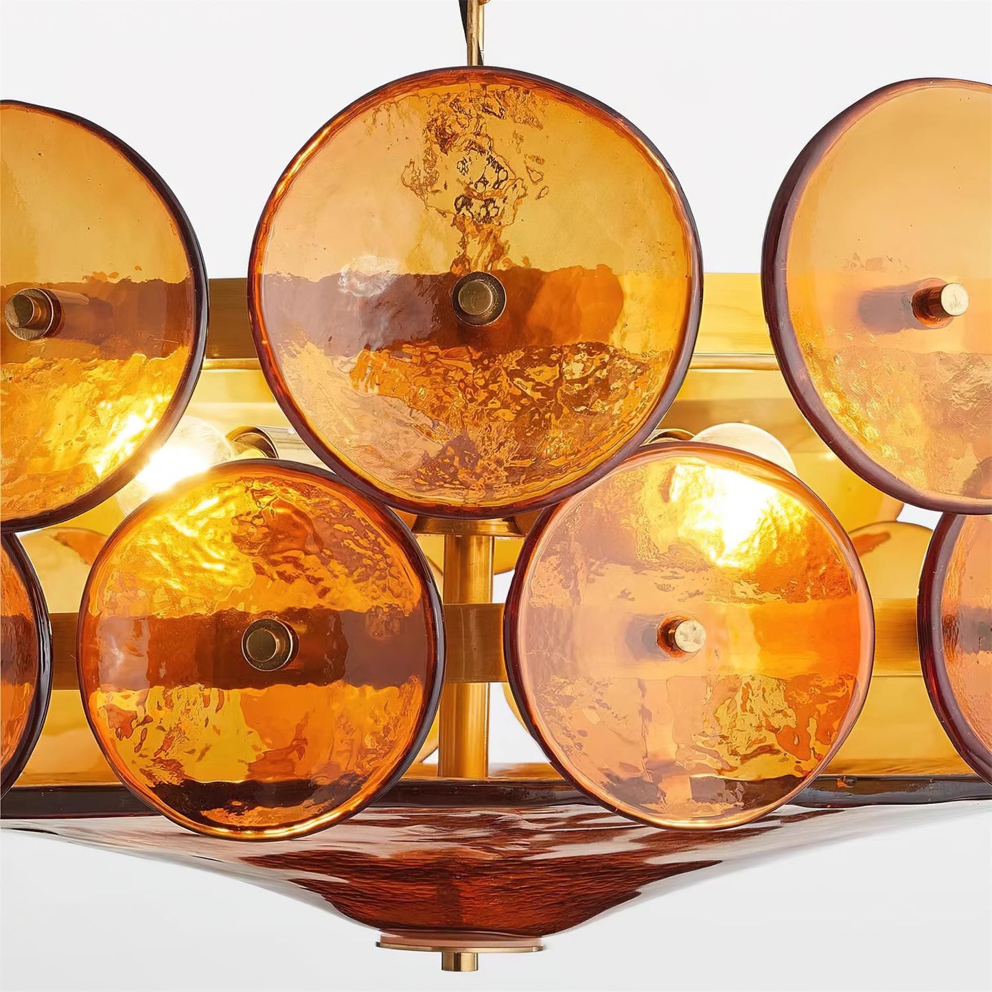 Karys | Elegante Laagjes Ronde Amber Glazen Drum Kroonluchter