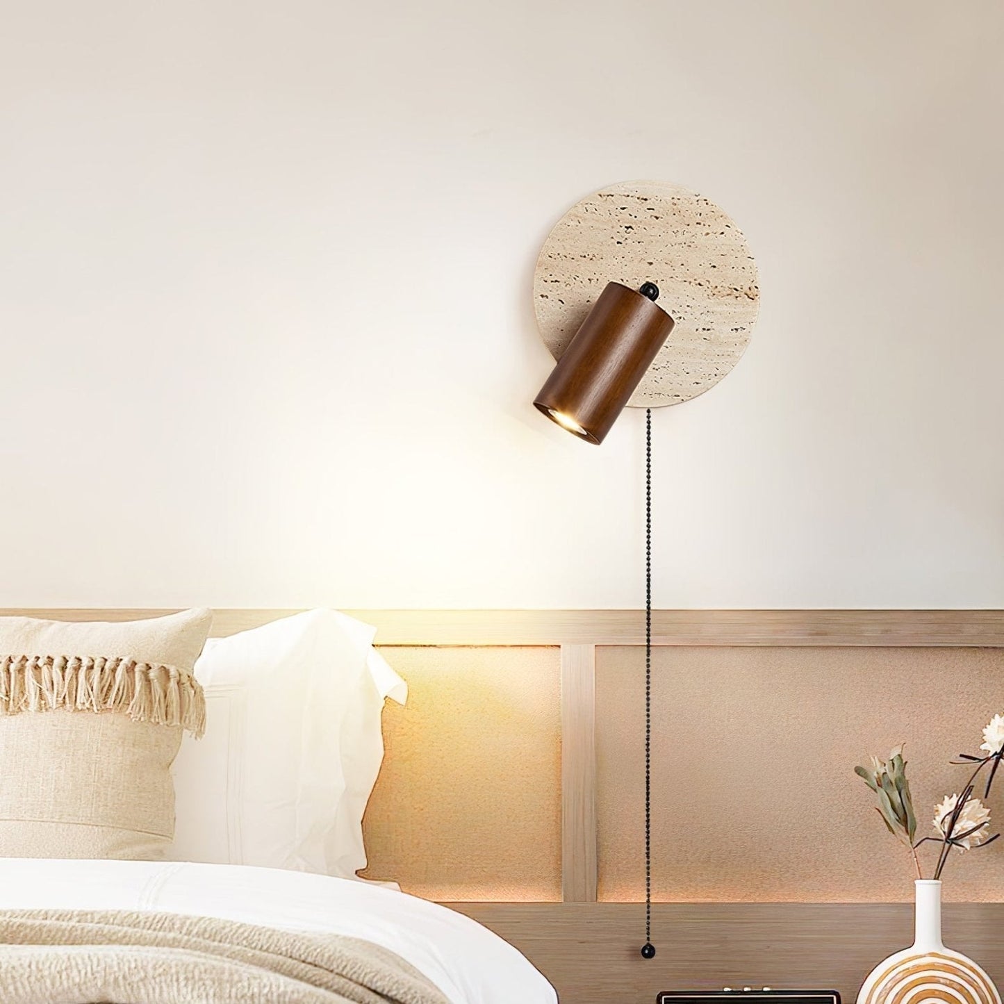 Luvidore | Sculpturale Geometrische Travertin Schijf Hanglamp Wandlamp