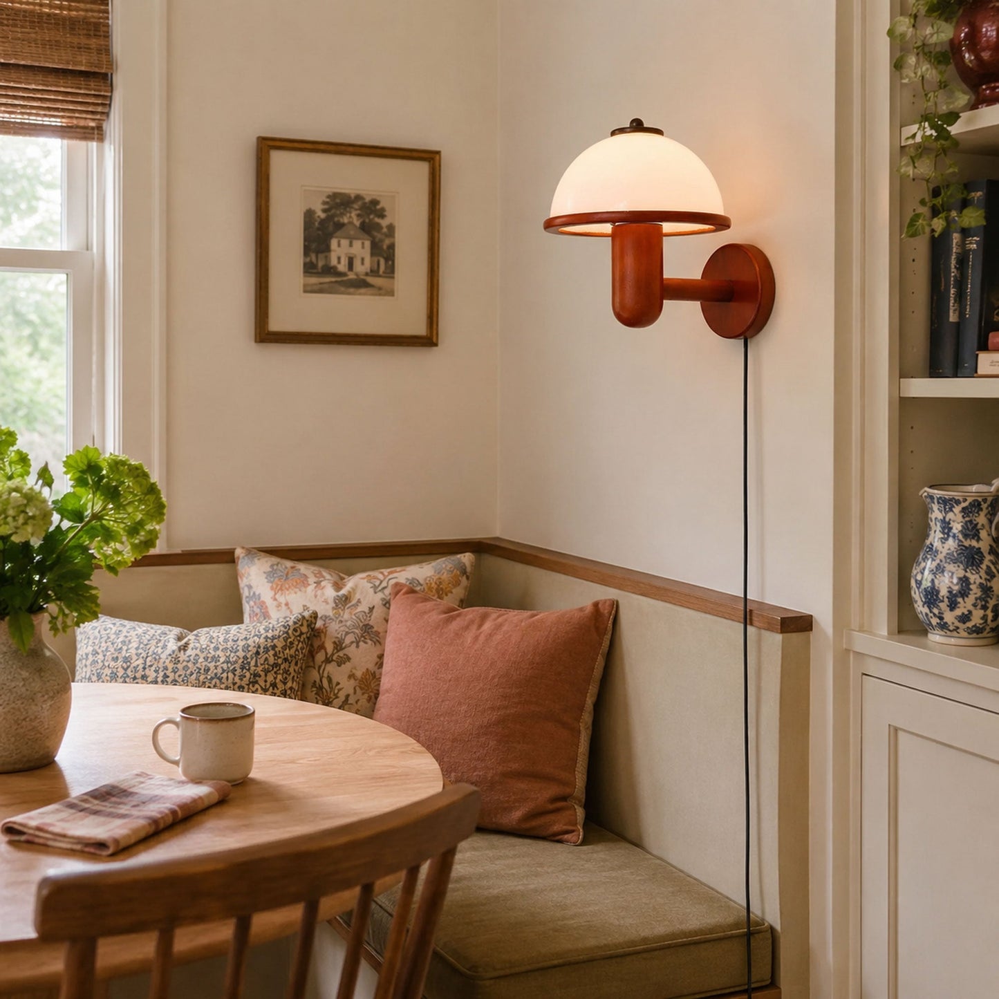 Belmontis | Paddenstoel silhouet gebogen houten kap wandlamp