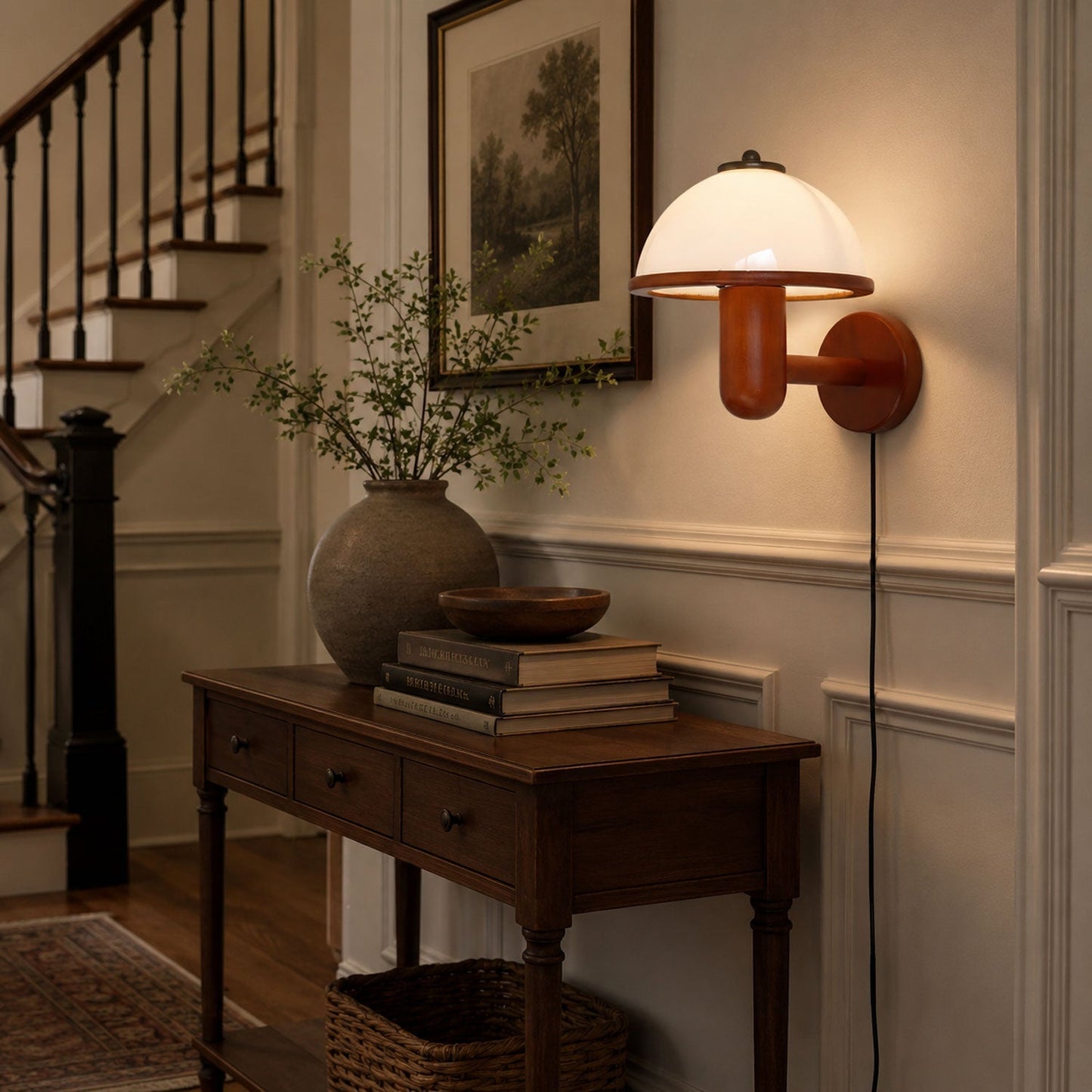 Belmontis | Paddenstoel silhouet gebogen houten kap wandlamp