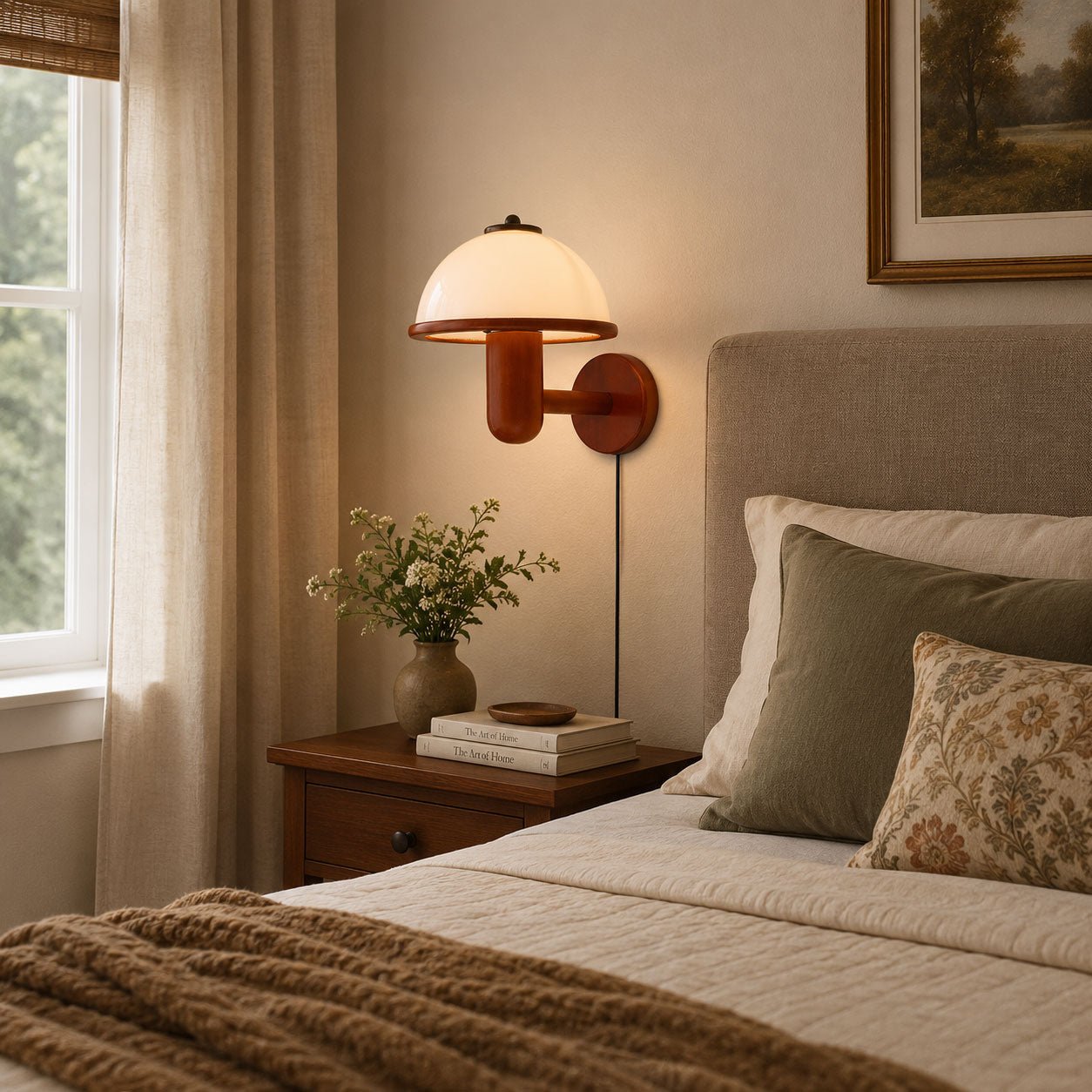 Belmontis | Paddenstoel silhouet gebogen houten kap wandlamp