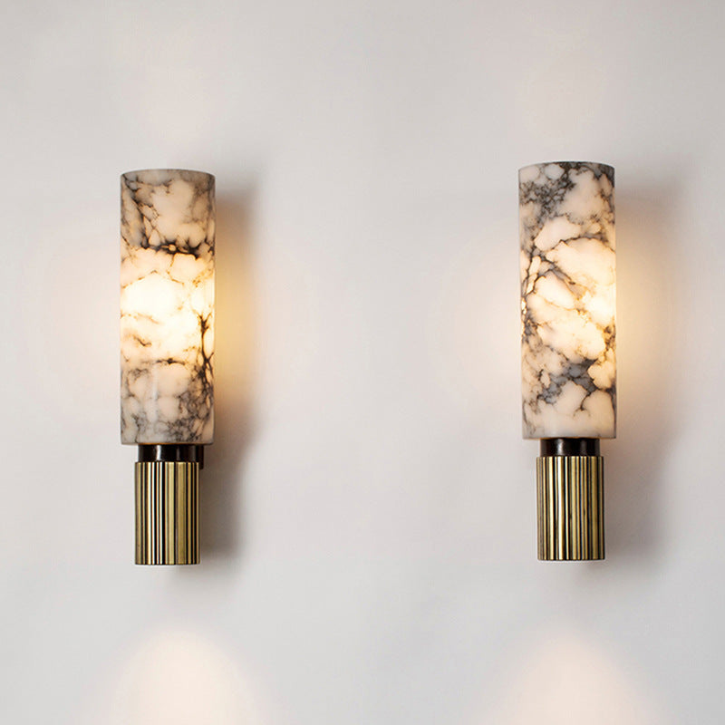 Nirree | Moderne Marmer En Koper Steen Cilinder Wandlamp