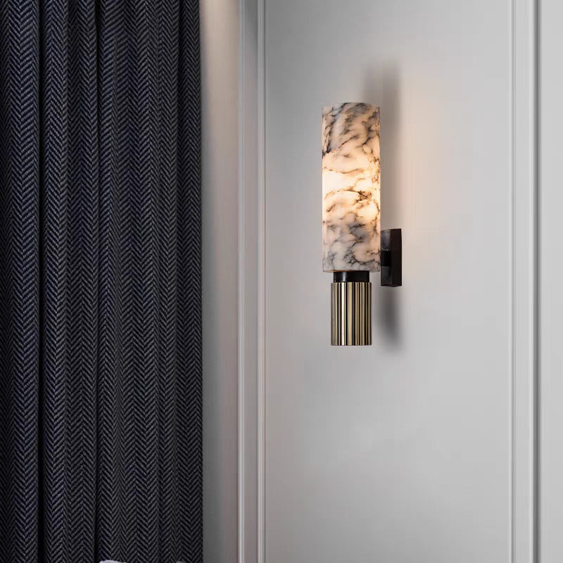 Nirree | Moderne Marmer En Koper Steen Cilinder Wandlamp