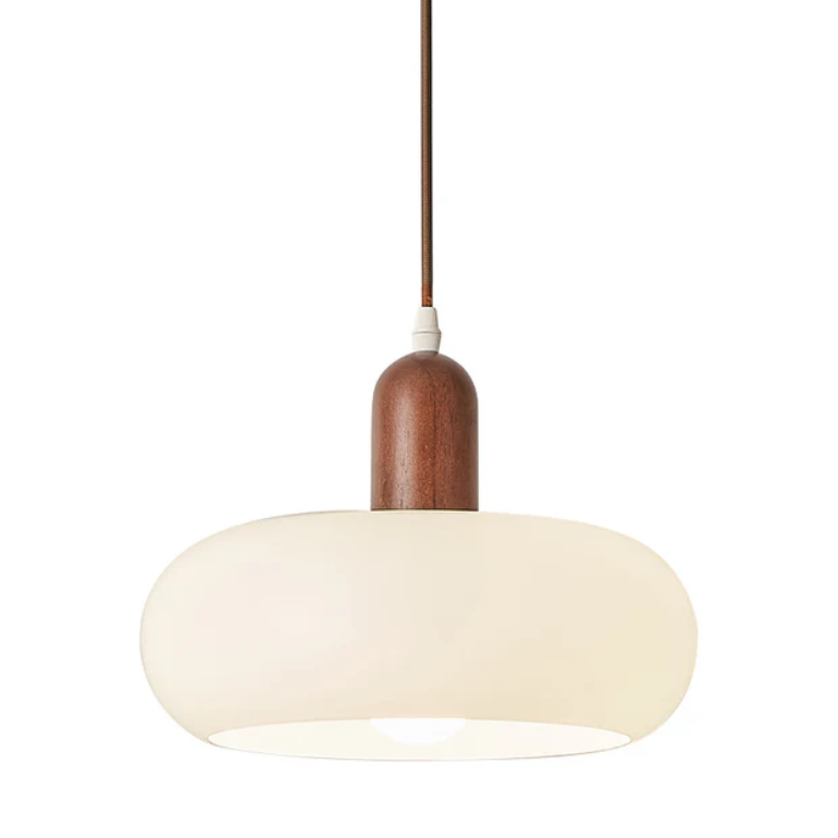 Nordica | Minimalistische Crème Glas en Houten Hanglamp