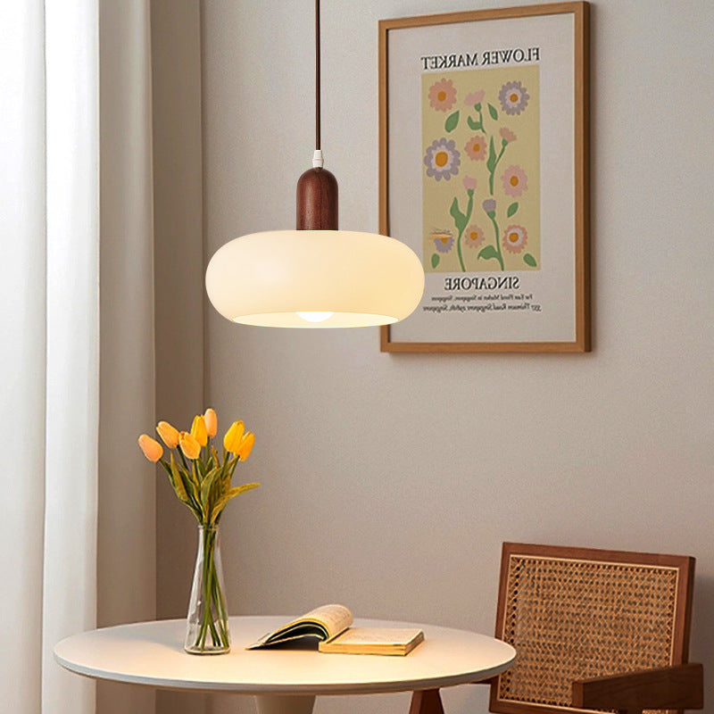 Nordica | Minimalistische Crème Glas en Houten Hanglamp