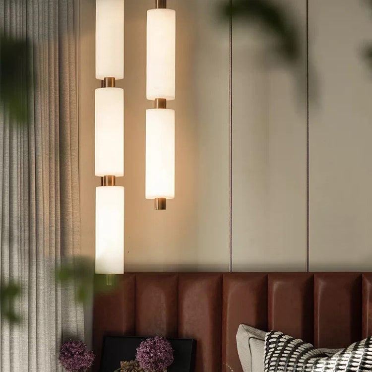 Lythara | Lineaire Minimalistische Alabaster Steen Kolom Hanglamp