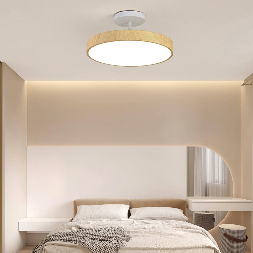 Sylva | Moderne Houtnerf Circulaire Semi-Plafondlamp