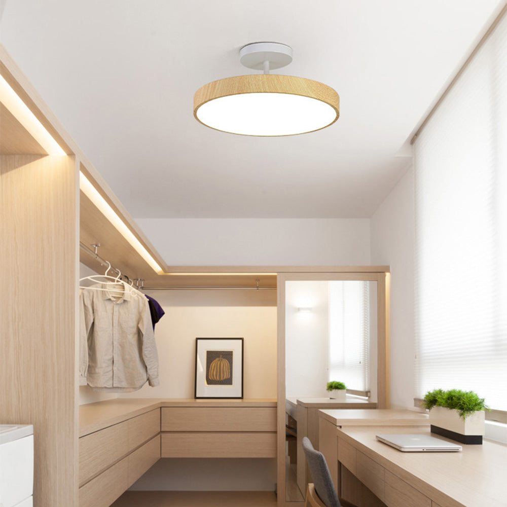 Sylva | Moderne Houtnerf Circulaire Semi-Plafondlamp