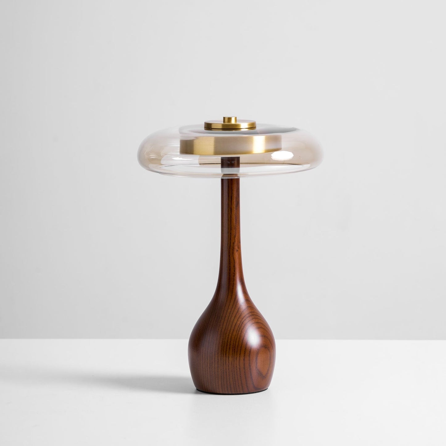 Vancorim | Japandi Gebogen Hout Amber Glas Tafellamp