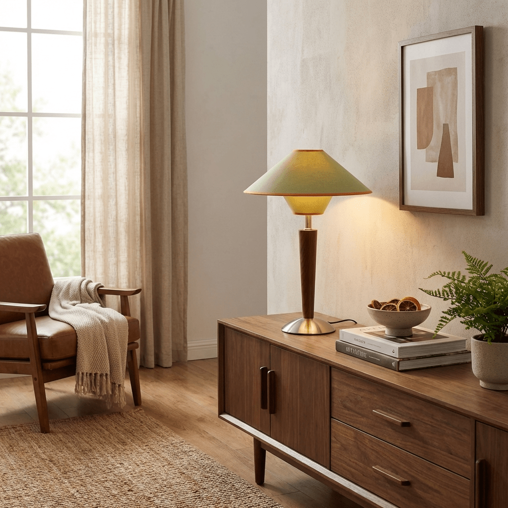 Zymorica | Midcentury Moderne Notenhouten Kolom Accent Tafellamp