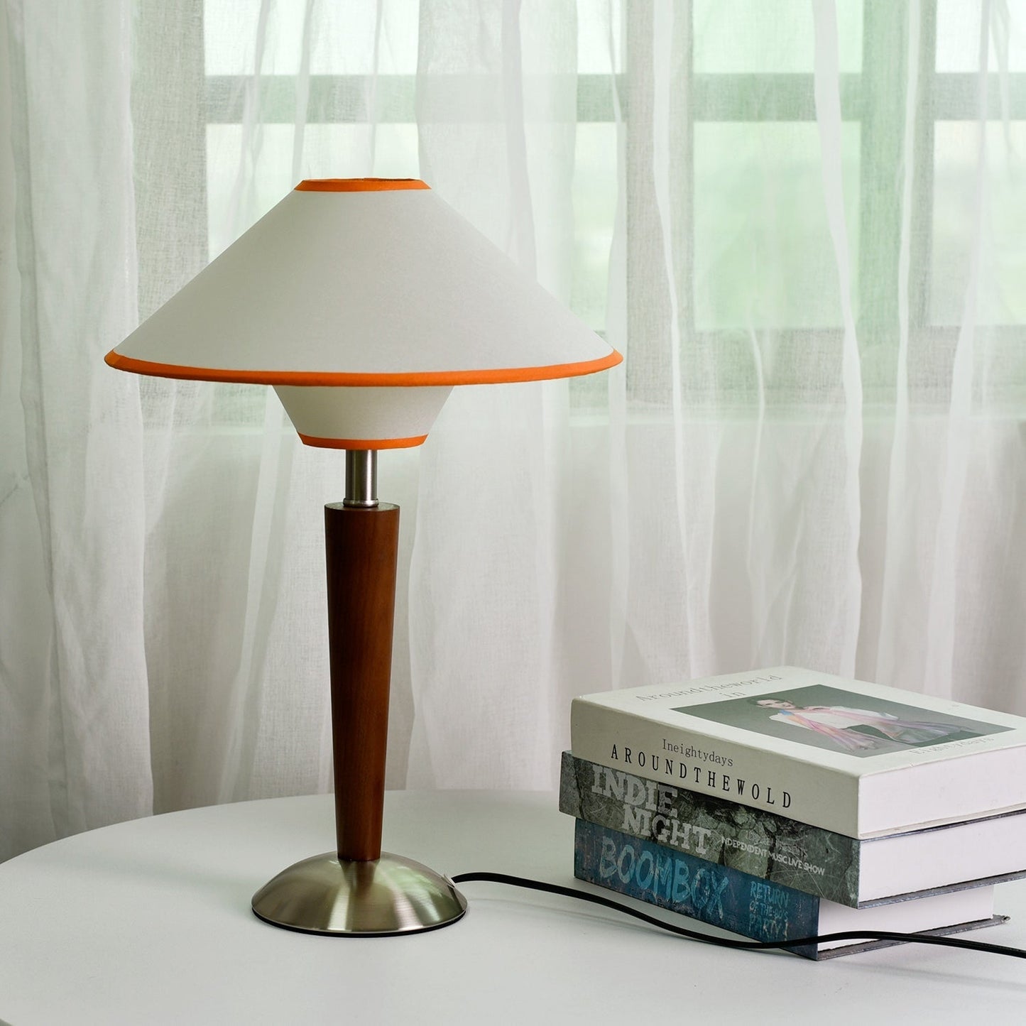 Zymorica | Midcentury Moderne Notenhouten Kolom Accent Tafellamp