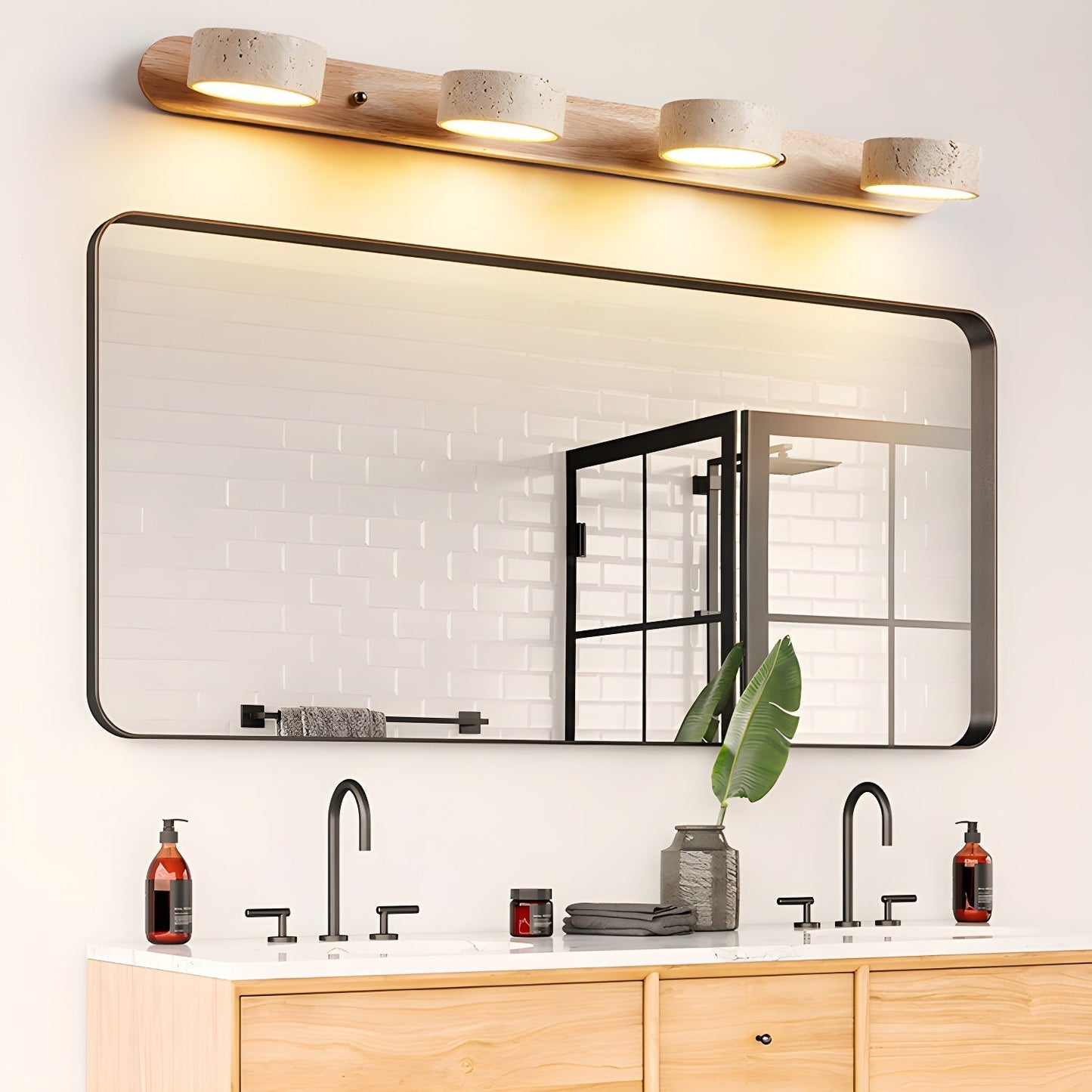 Calcera | Moderne Natuurlijke Travertijn Steen En Houten Wandlamp