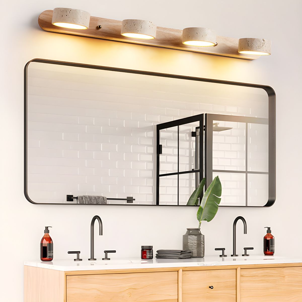 Calcera | Moderne Natuurlijke Travertijn Steen En Houten Wandlamp