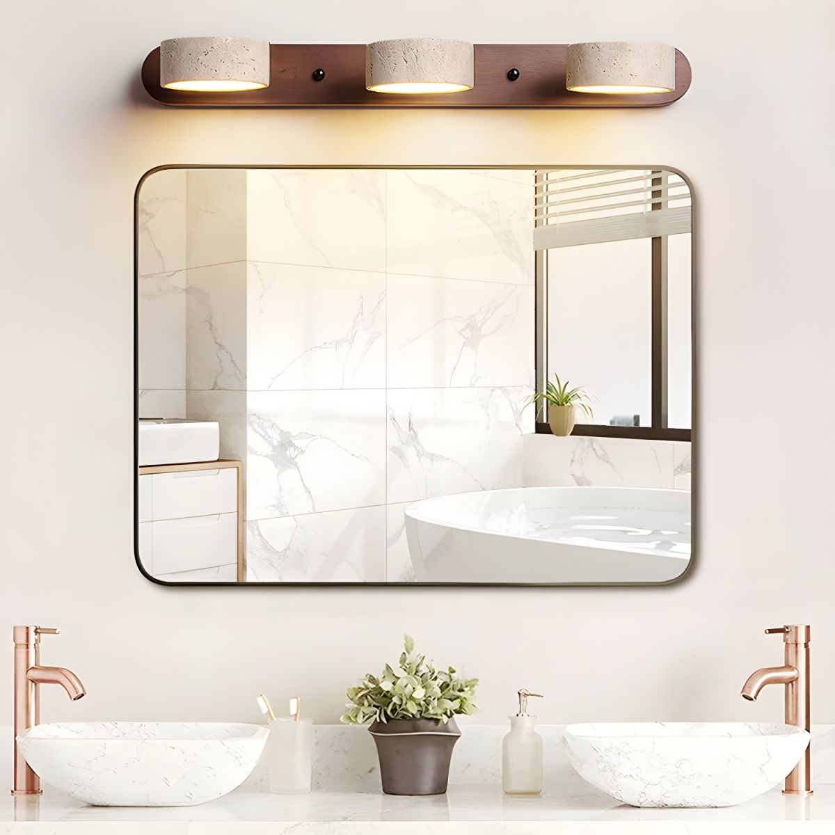 Calcera | Moderne Natuurlijke Travertijn Steen En Houten Wandlamp