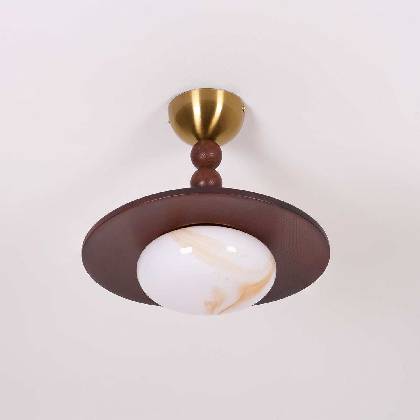 Midthos | Mid Century Houten Alabaster Koepel Inbouw Plafondlamp