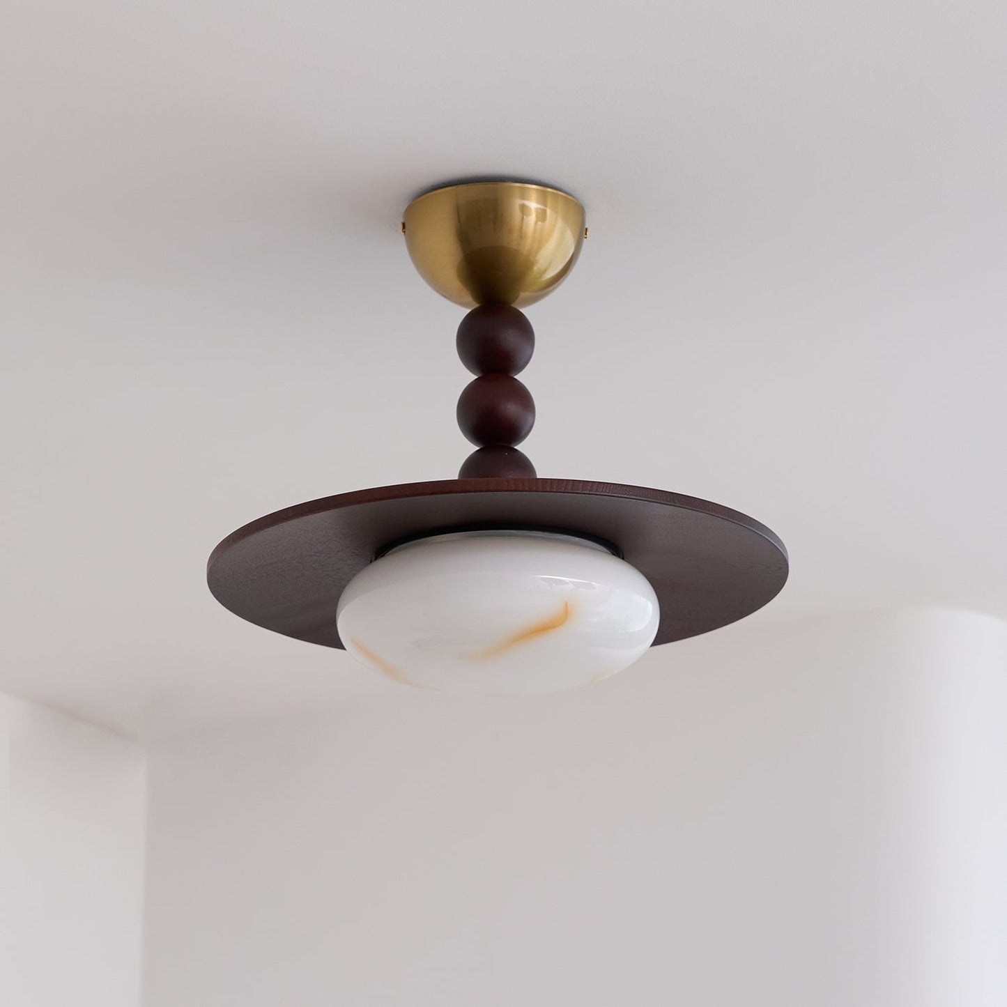 Midthos | Mid Century Houten Alabaster Koepel Inbouw Plafondlamp
