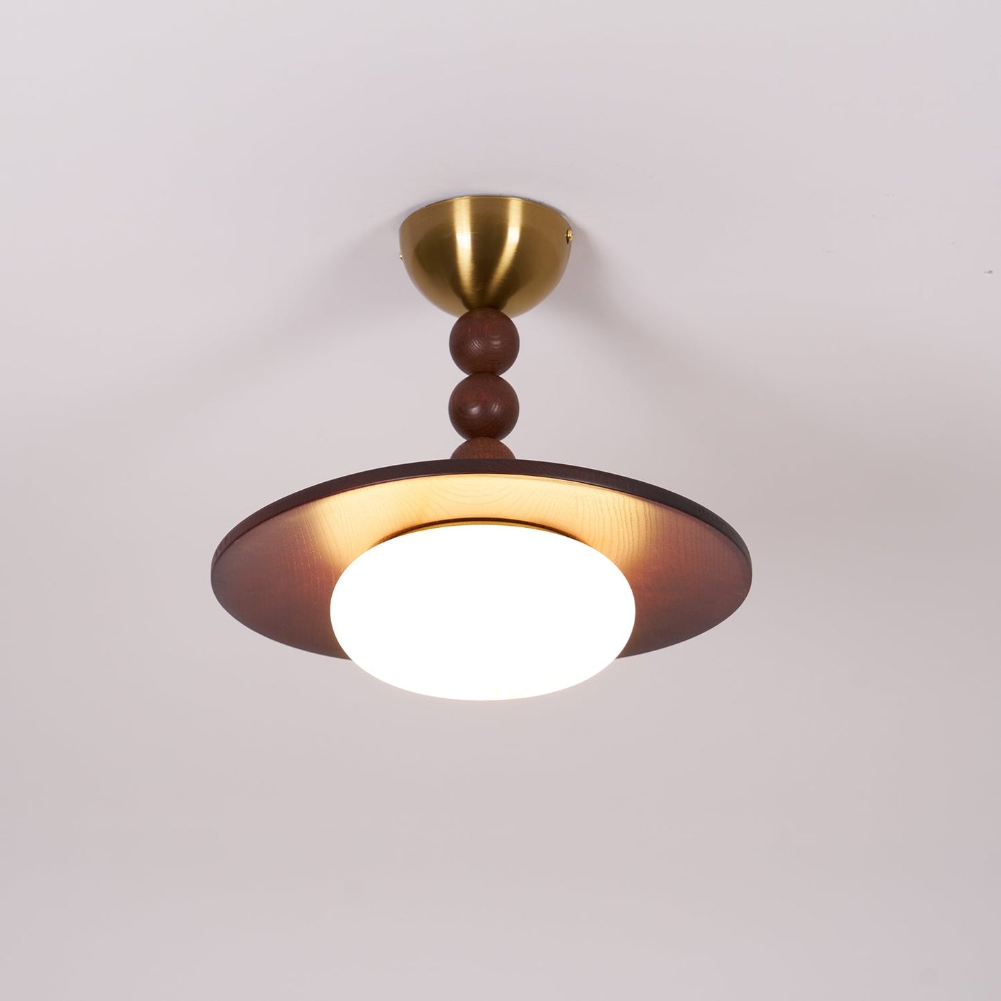 Midthos | Mid Century Houten Alabaster Koepel Inbouw Plafondlamp