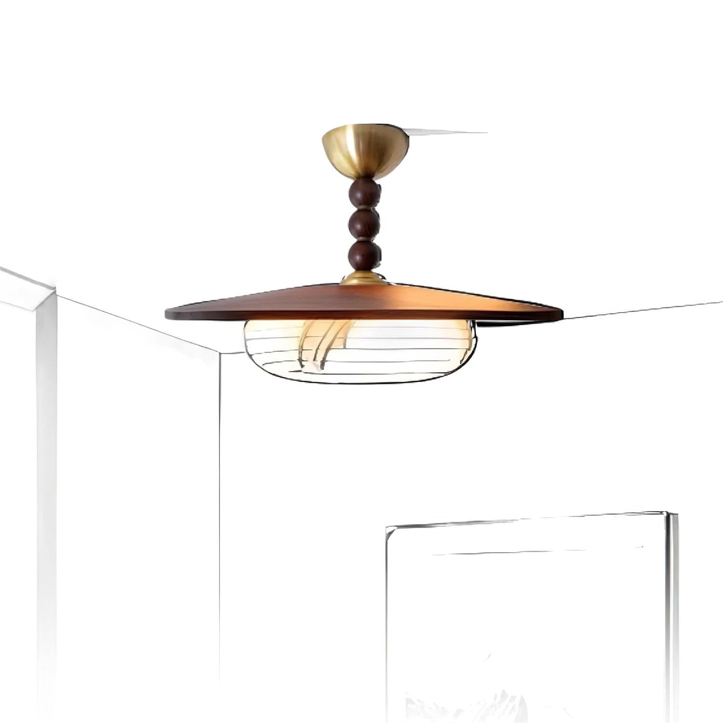 Midthos | Mid Century Houten Alabaster Koepel Inbouw Plafondlamp