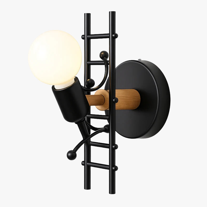 Veltria| Speelse Figuren Trap Metalen Houten Wandlamp