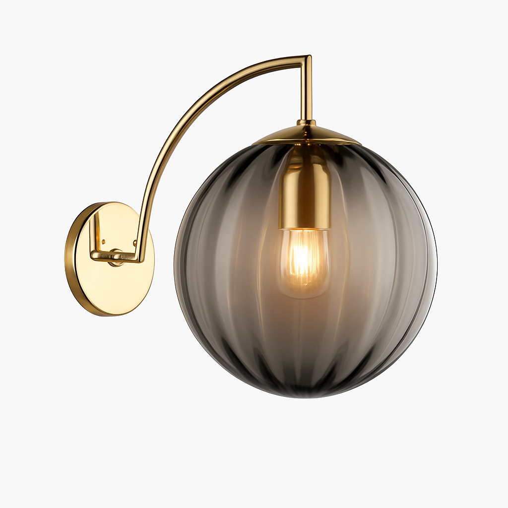 Zenvori | Moderne Gebrande Glazen Bol Messing Wandlamp