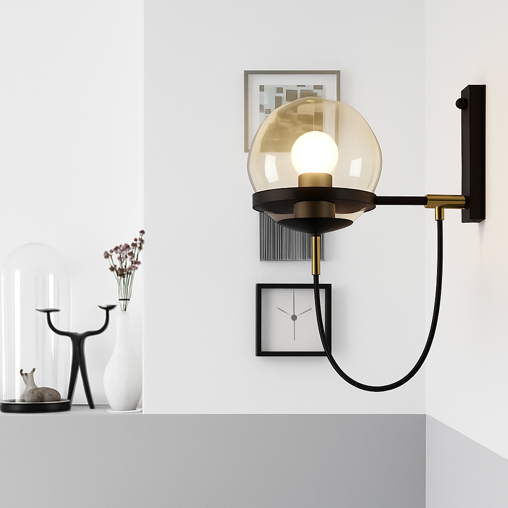 Solyndra | Moderne Metalen en Glazen Bol Minimalistische Wandlamp