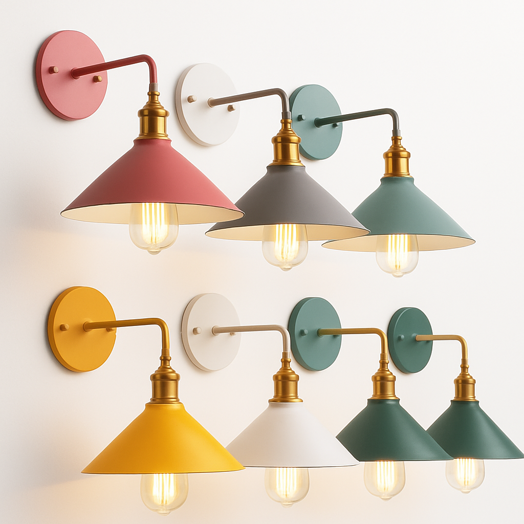 Velmory | Vintage Beschilderde Metalen Naar Beneden Gerichte Kap Moderne Wandlamp