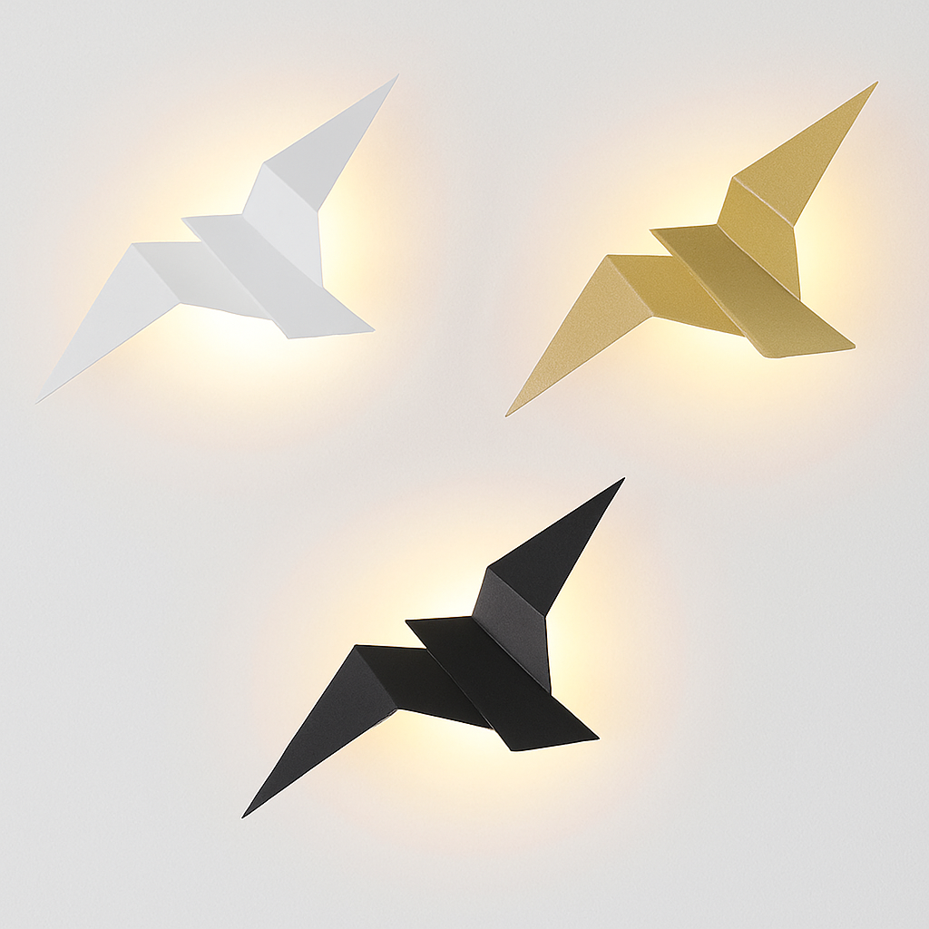Zeyvori | Elegante Origami Vogel Sculpturale Metalen Wandlamp