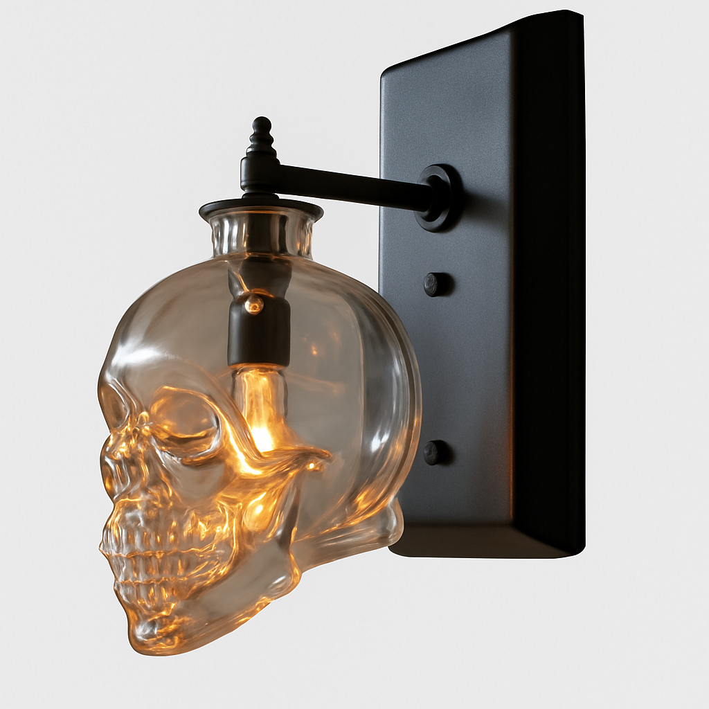 Glyndorre | Gegraveerde Schedel Sculpturale Glazen Wandlamp