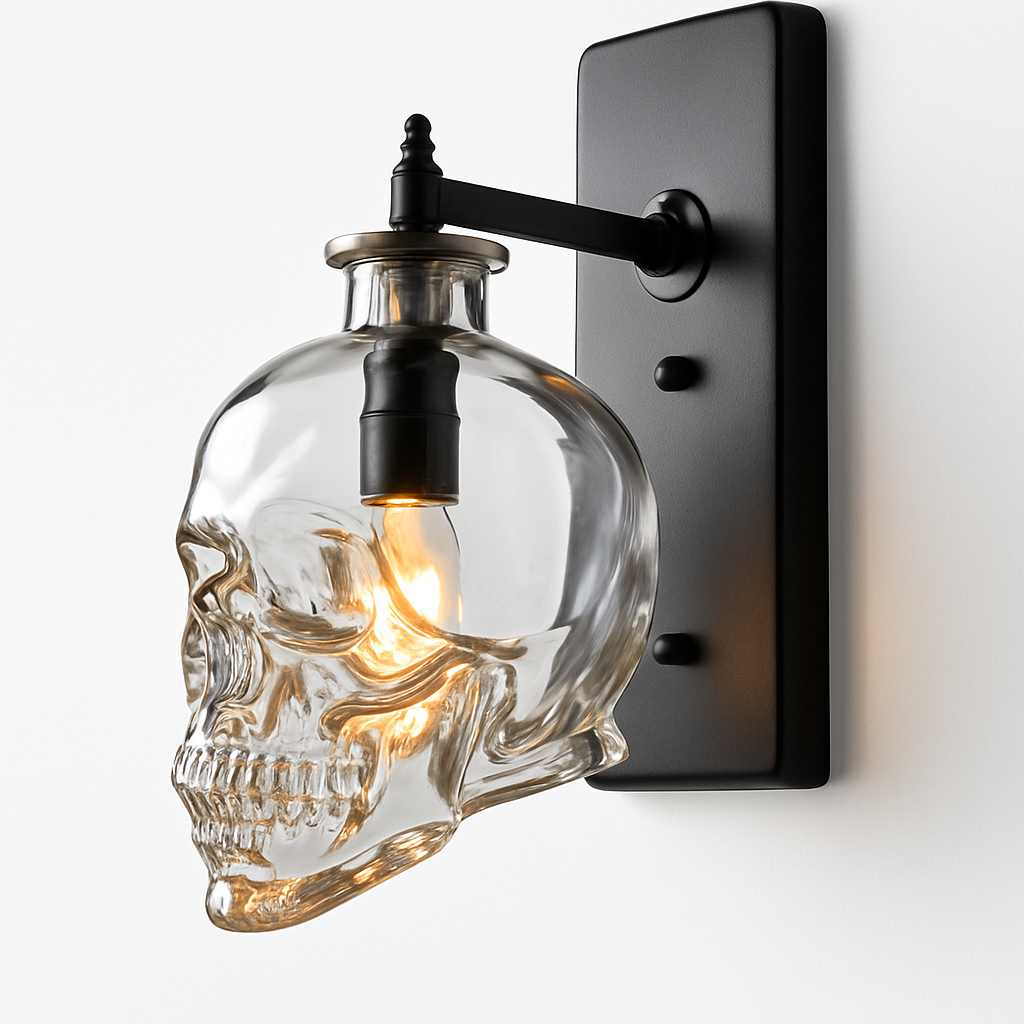 Glyndorre | Gegraveerde Schedel Sculpturale Glazen Wandlamp
