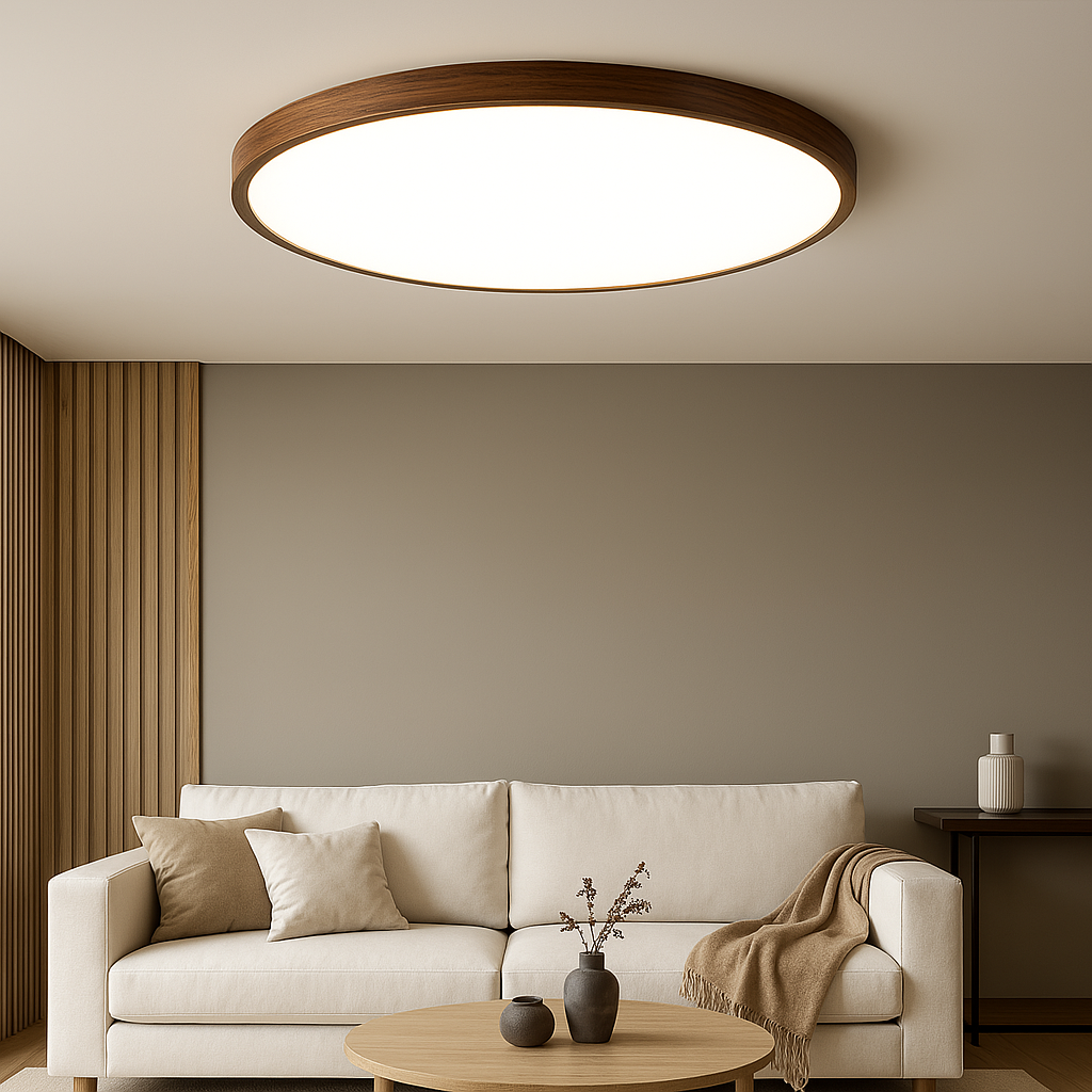 Silva | Minimalistische Nordic Donker Houten Accent Ronde Plafondlamp