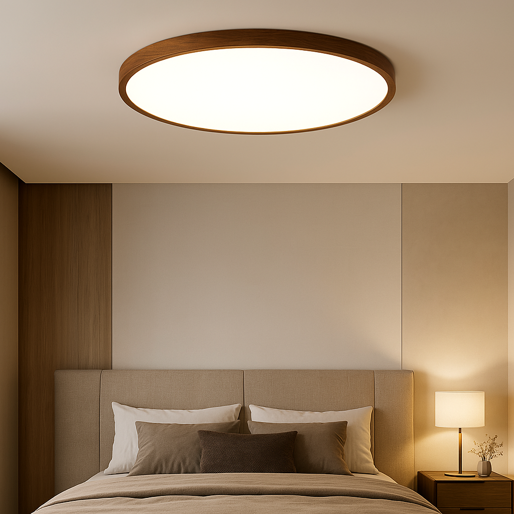Silva | Minimalistische Nordic Donker Houten Accent Ronde Plafondlamp