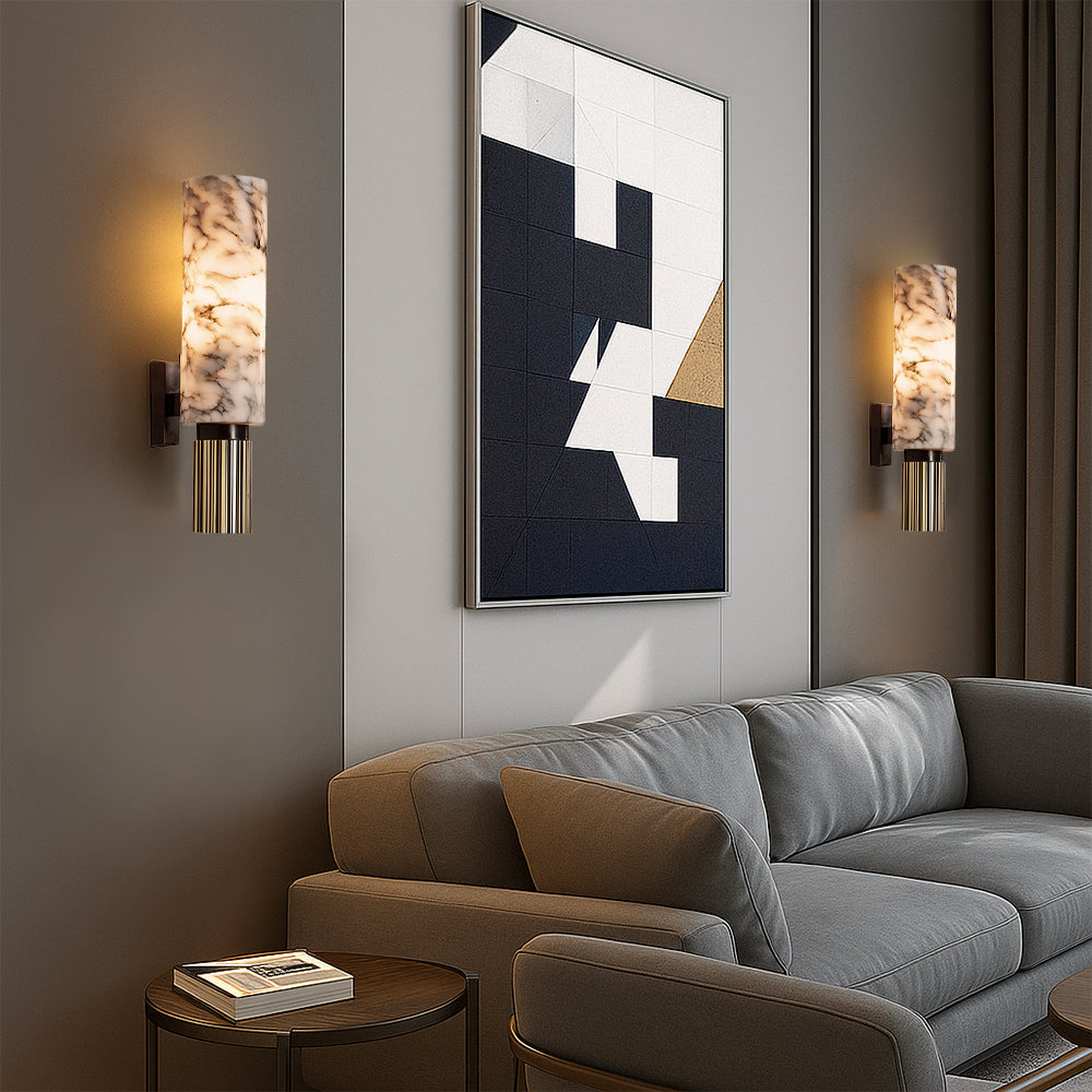 Nirree | Moderne Marmer En Koper Steen Cilinder Wandlamp