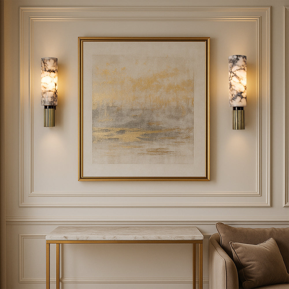 Nirree | Moderne Marmer En Koper Steen Cilinder Wandlamp