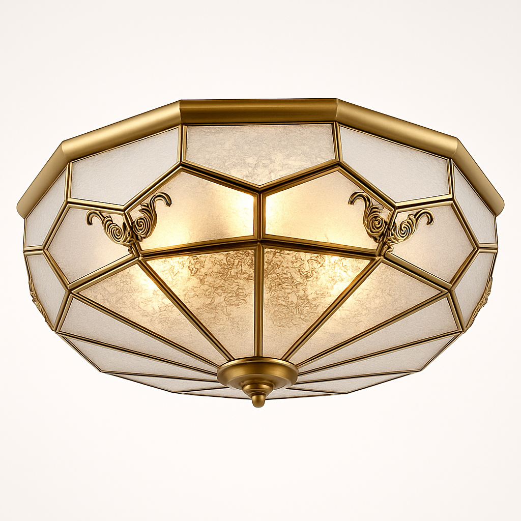 Belkoran | Geribbeld glas architectonische Europese plafondlamp vlak tegen het plafond