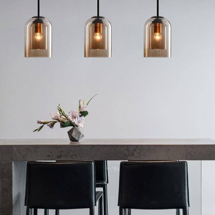 Mirevalo | Afgeronde Tubulaire Dubbele Gebrande Glazen Moderne Hanglamp